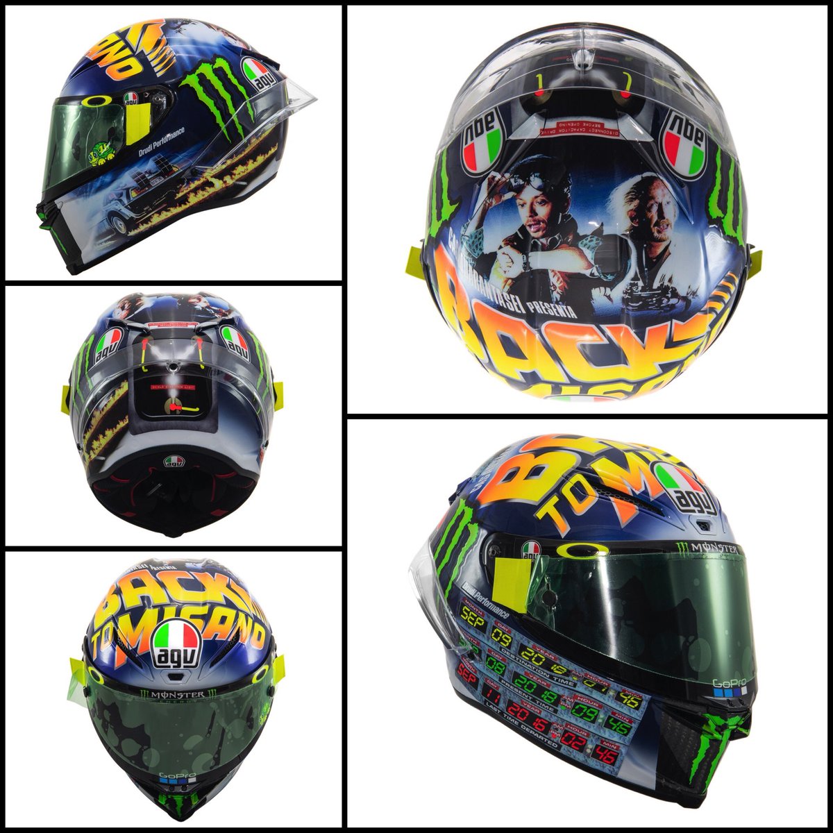 Valentino Rossi rinde homenaje a su vuelta al GP de Misano y a ‘Regreso al futuro’ en su casco